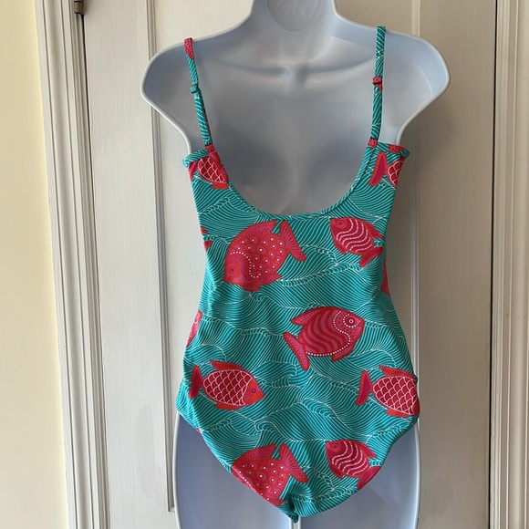 NWOT Manuel Canovas Swimsuit Women 10/12 Bathing Turquoise Pink Fish Print Beach - Picture 5 of 13